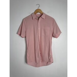 Preppy Goodthreads Mens Medium Slim Fit Seersucker Shirt Red White Stripe Cotton